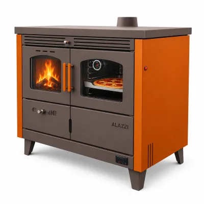 Termoșemineu Fornello Alazzi 25 kW, plită fontă, cuptor, pompă, lemn/brichete