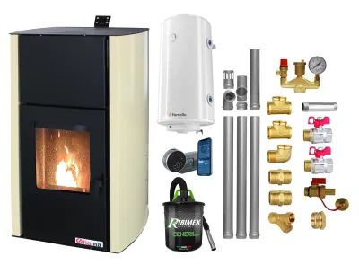 Pachet Termosemineu pe peleti Fornello Fiama Confort 30 kW fara radiatoare