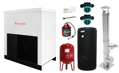 Pachet centrală pe peleti Fornello Eco Energy 35 kW, boiler 150 l, coș inox