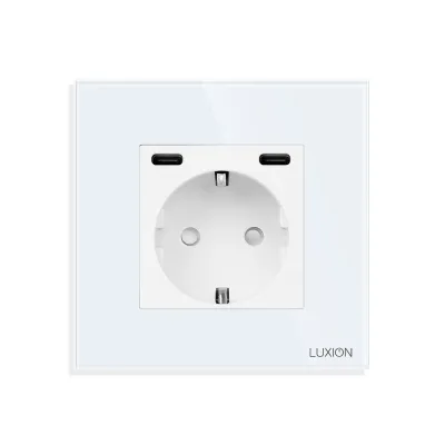 Priza Fast Charge 20W Luxion USB-C+C cu Rama din Sticla