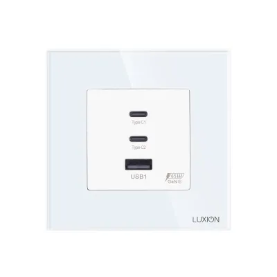 Priza Fast Charge 65W Luxion USB-A + 2 x USB-C cu Rama din Sticla