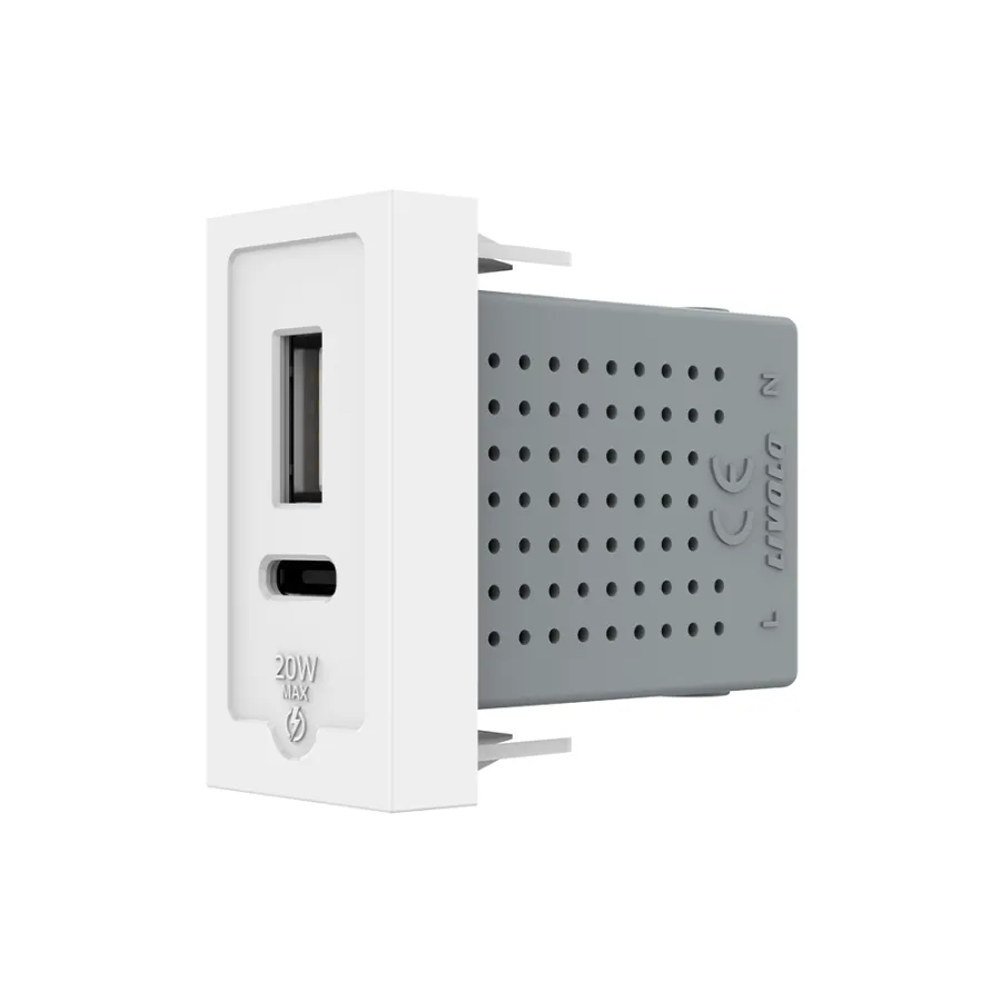 Modul priză Livolo USB-A și USB-C, putere 20W, tensiune 100-240V