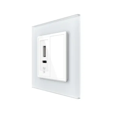Priza USB-A și USB-C Livolo cu ramă din sticlă și tastă falsă, 20W