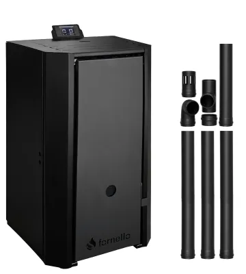 Pachet Centrala pe peleti Fornello EVA B Black 30 KW, Kit Evacuare 3.5 ml, Clasa A++