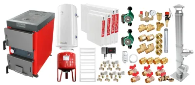 Pachet cazan Fornello Rustic KP 20 kW cu plită, coș inox și calorifere oțel