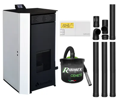 Pachet Termosemineu pe peleti Fornello EVA 30 KW cu Termostat Salus 091FLRFV2