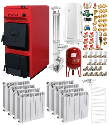Pachet centrala Fornello T-PRO 40 kW, cos inox, calorifere aluminiu si boiler