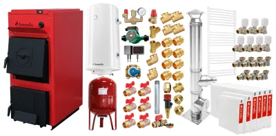 Pachet centrala Fornello T-PRO 40 kW, cos inox, radiatoare otel si boiler