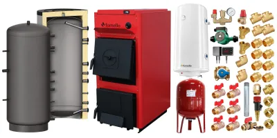 Pachet centrala pe combustibil solid Fornello T-PRO 25 kW cu puffer 800L si boiler