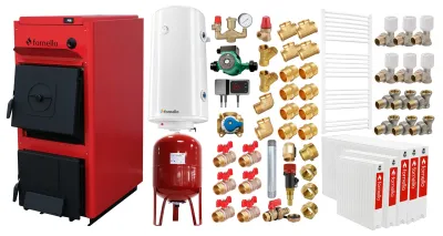 Pachet centrala pe combustibil solid Fornello T-PRO 25 kW cu radiatoare otel