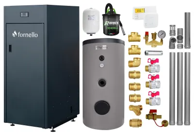 Pachet Centrala pe peleti Fornello King Plus 35 KW cu boiler 200L si accesorii